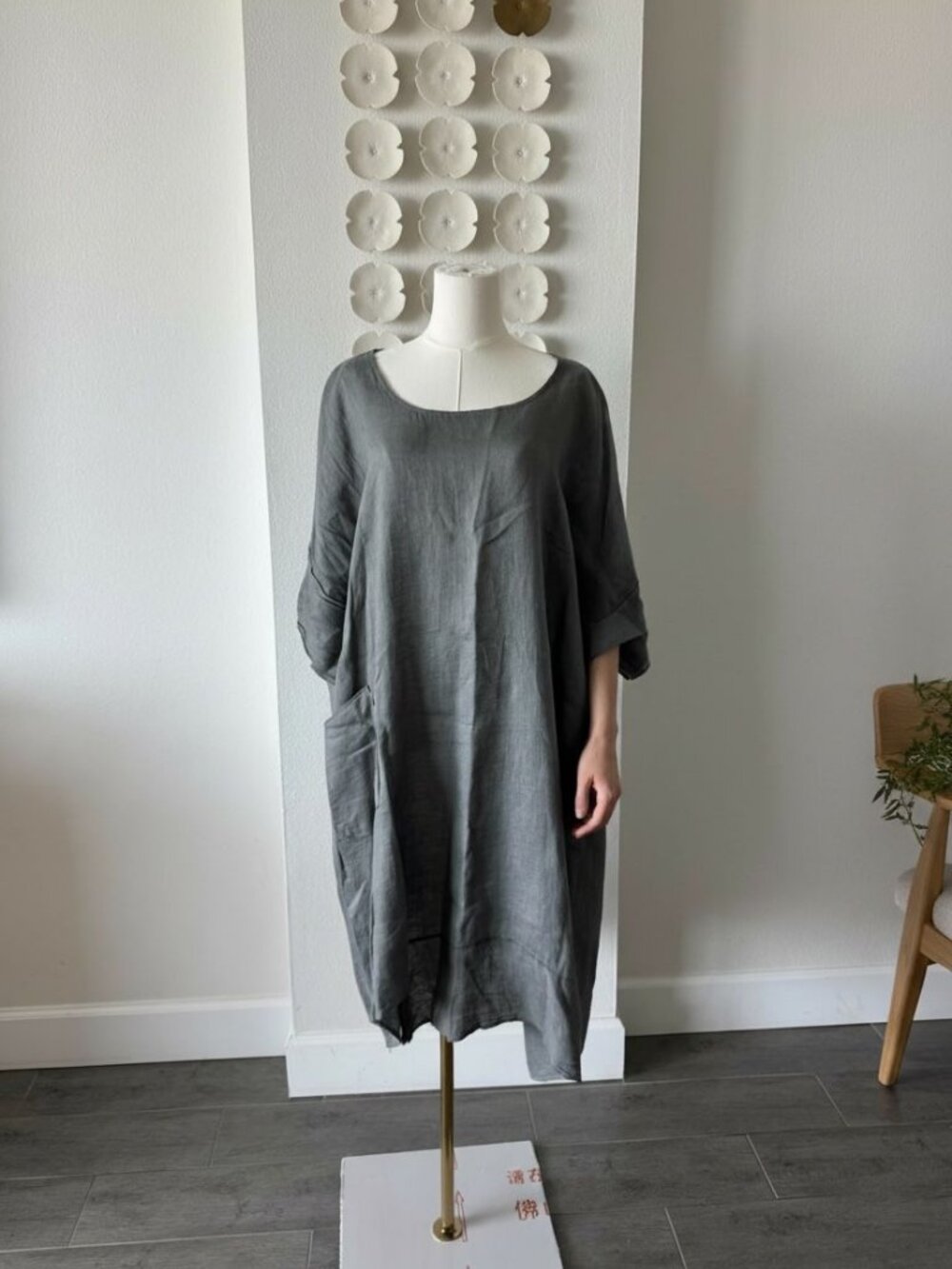 Greek Linen Cocoon Dress – Slate Gray – One Size - Picture 2 of 7